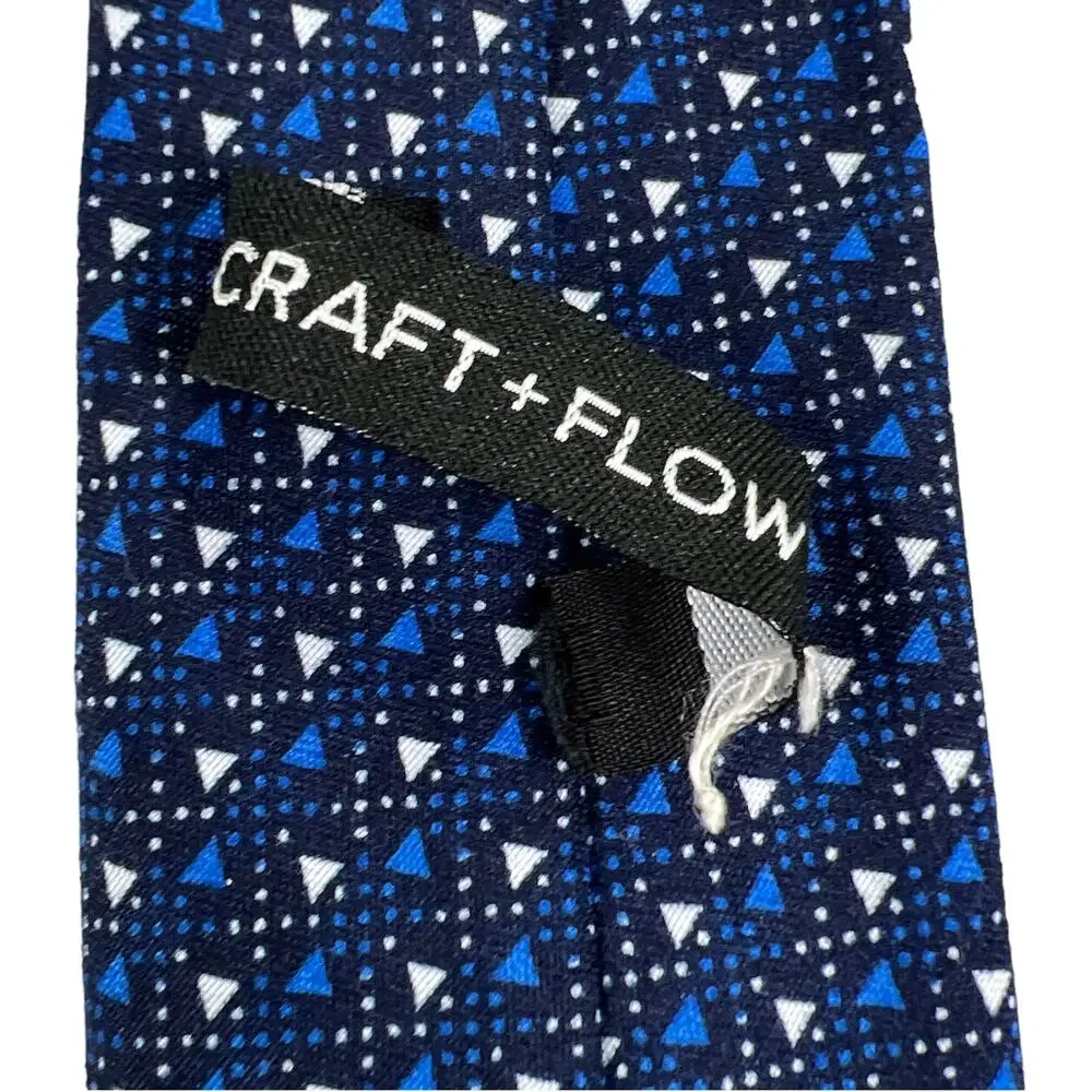Craft + Flow Boys Kids Geometric Necktie Triangles Blue White 49
